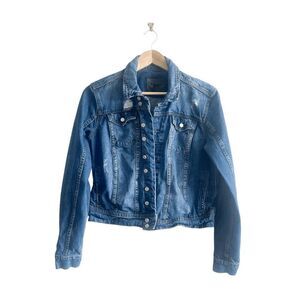 BLANK NYC Womens Denim Jacket Distressed Blue Long Sleeve Large